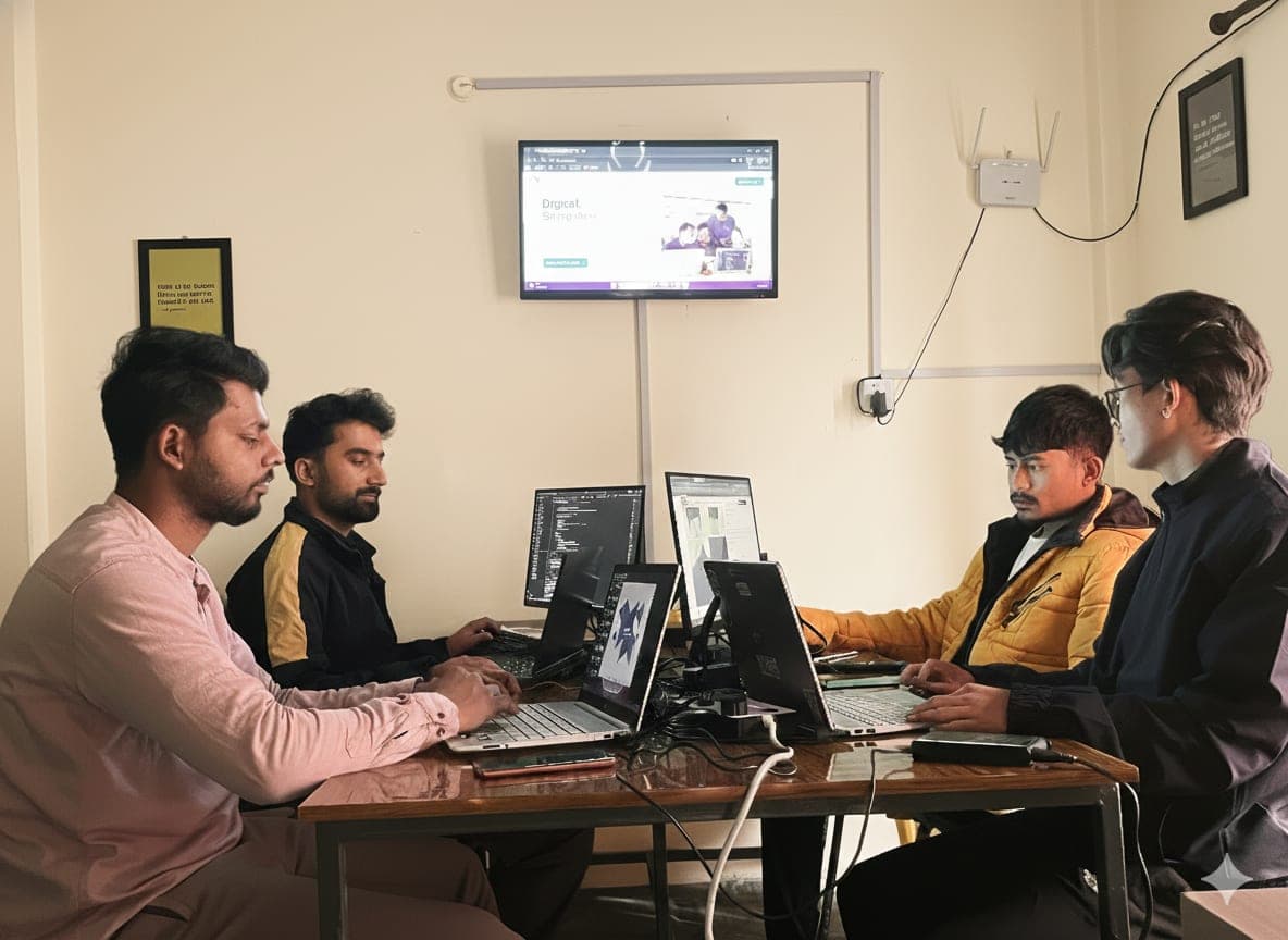 Byte Gurkha team collaborating in a modern IT training classroom in Nepal